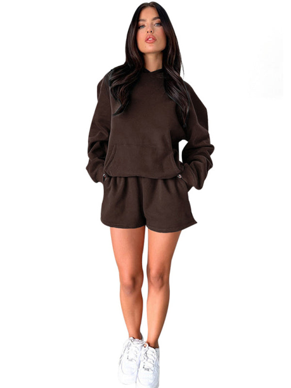 Loose Fit Solid Color Sweatshirt & Casual Shorts Set