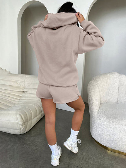 Loose Fit Solid Color Sweatshirt & Casual Shorts Set