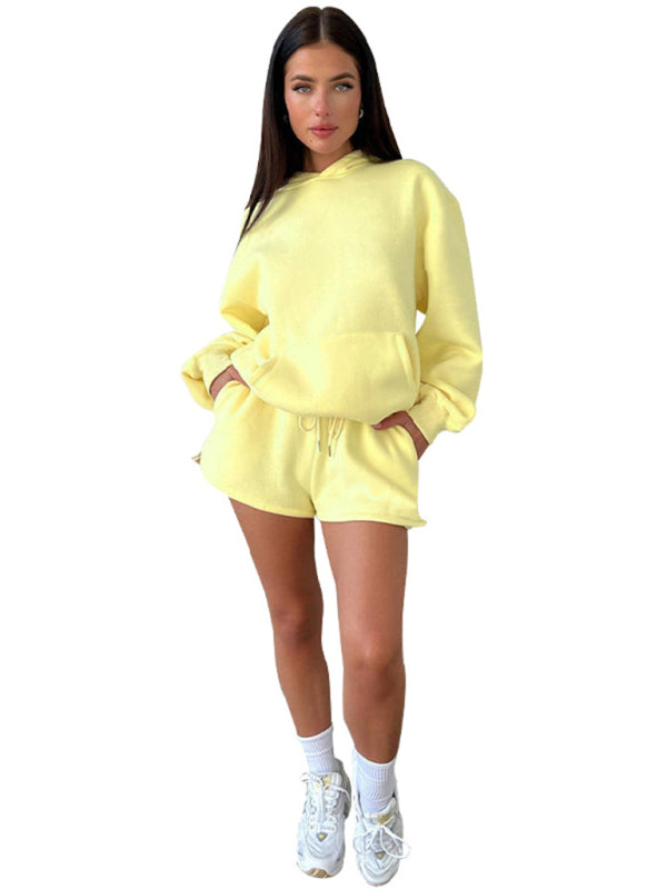 Loose Fit Solid Color Sweatshirt & Casual Shorts Set