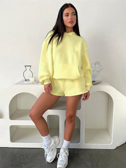 Loose Fit Solid Color Sweatshirt & Casual Shorts Set