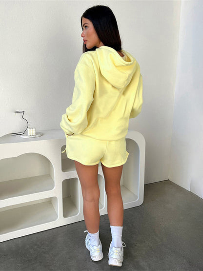 Loose Fit Solid Color Sweatshirt & Casual Shorts Set