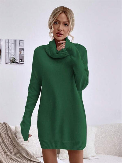 Solid Color Loose Turtleneck Knitted Sweater Dress