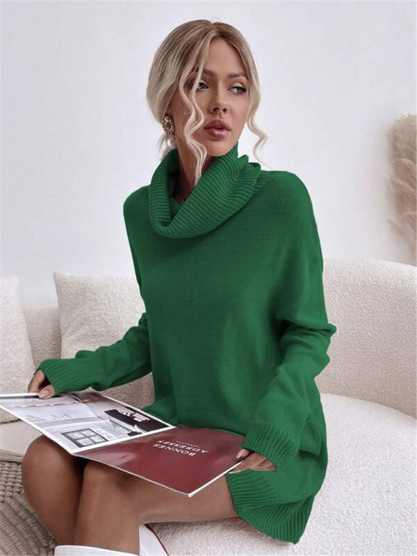 Solid Color Loose Turtleneck Knitted Sweater Dress