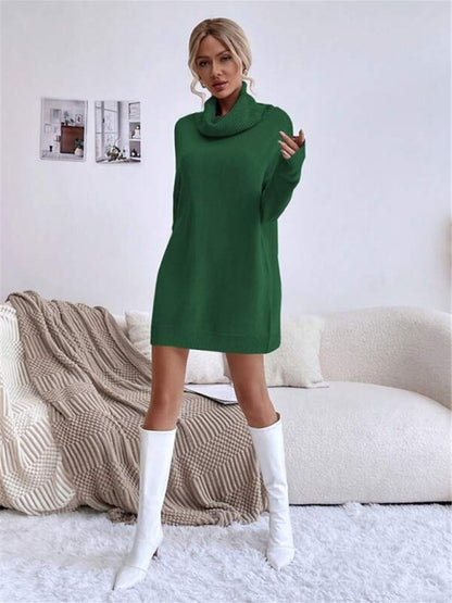 Solid Color Loose Turtleneck Knitted Sweater Dress