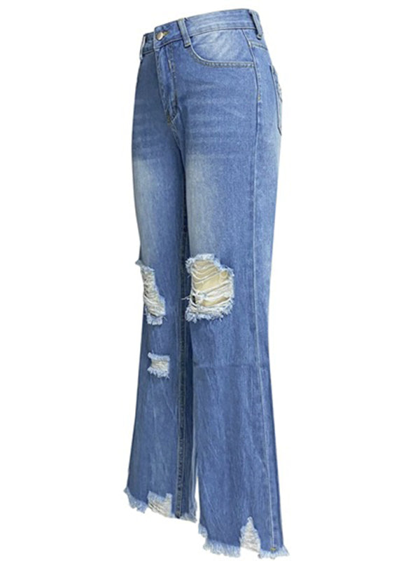 Tassel Washed Ripped Wide Leg Jeans