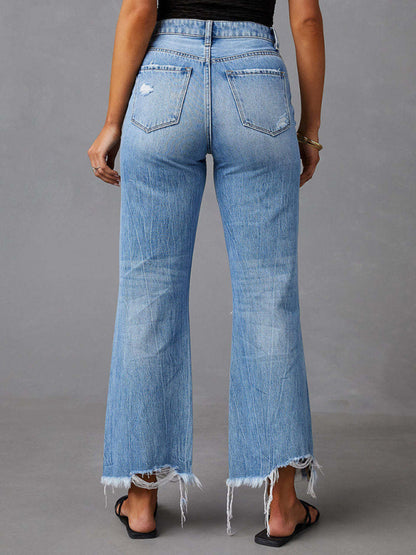 Tassel Washed Ripped Wide Leg Jeans