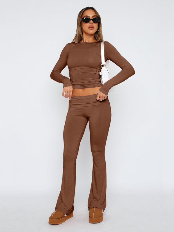 Solid Color Comfortable Slimming Low Waist Flare Pants