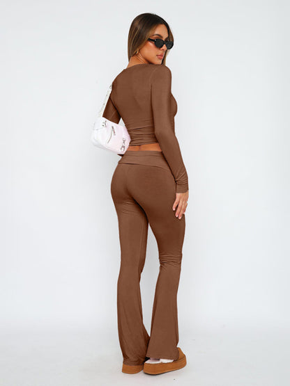 Solid Color Comfortable Slimming Low Waist Flare Pants