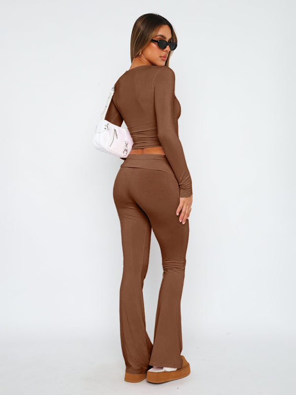 Solid Color Comfortable Slimming Low Waist Flare Pants