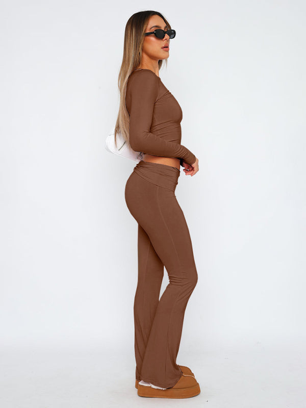 Solid Color Comfortable Slimming Low Waist Flare Pants