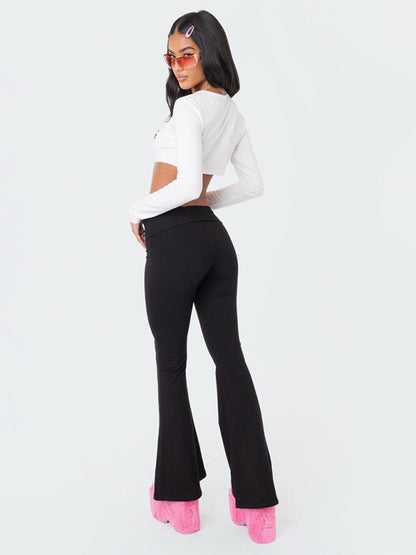 Solid Color Comfortable Slimming Low Waist Flare Pants