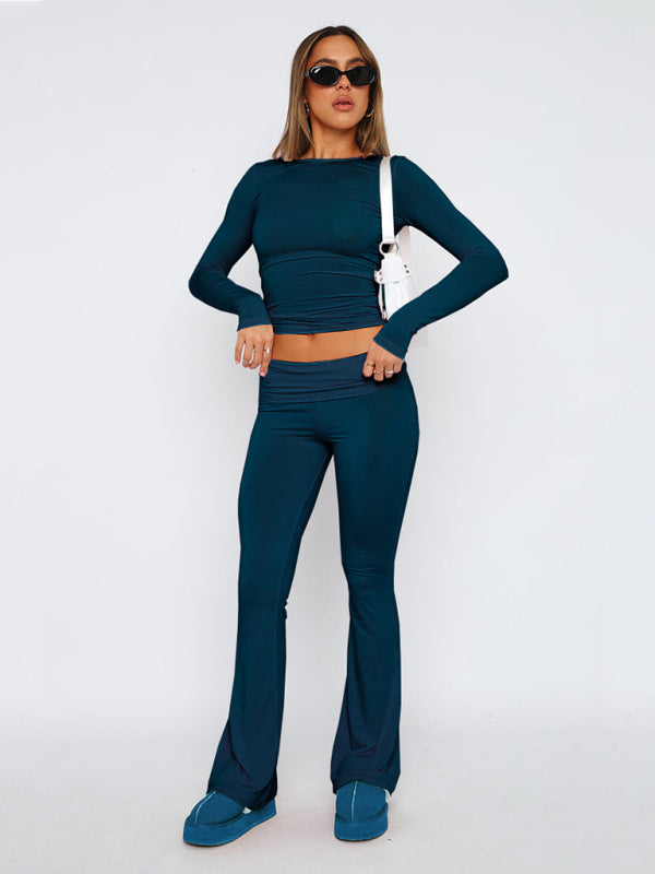 Solid Color Comfortable Slimming Low Waist Flare Pants