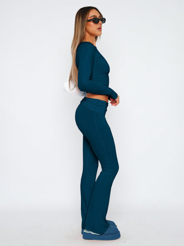 Solid Color Comfortable Slimming Low Waist Flare Pants