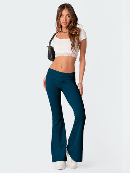 Solid Color Comfortable Slimming Low Waist Flare Pants