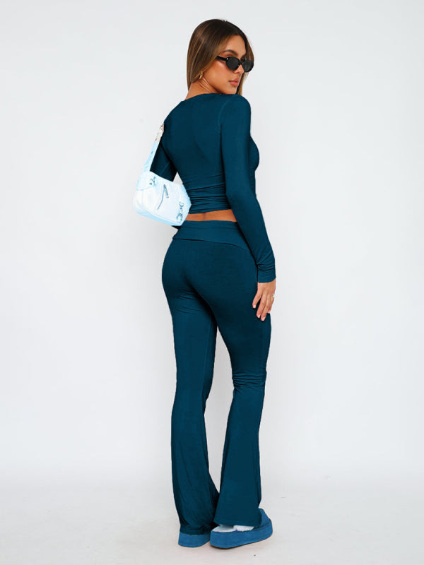 Solid Color Comfortable Slimming Low Waist Flare Pants