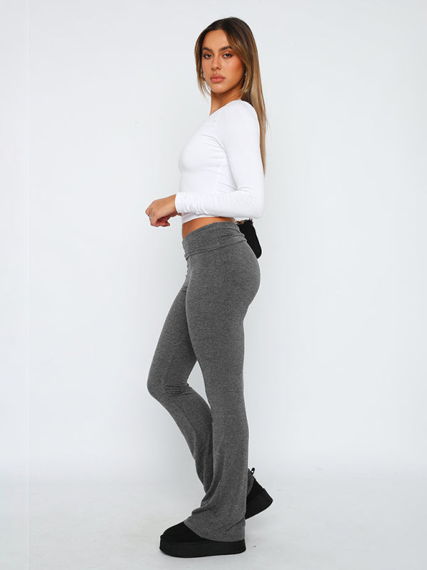 Solid Color Comfortable Slimming Low Waist Flare Pants