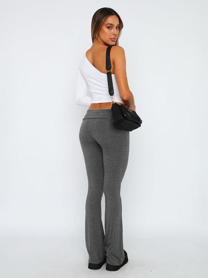 Solid Color Comfortable Slimming Low Waist Flare Pants