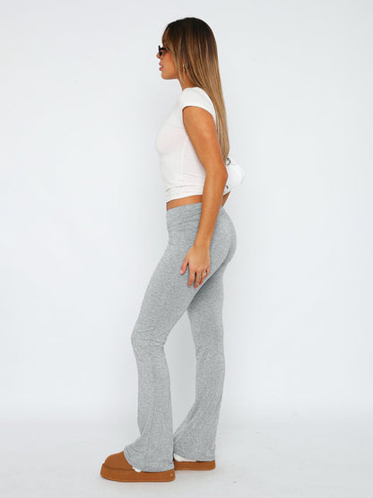 Solid Color Comfortable Slimming Low Waist Flare Pants