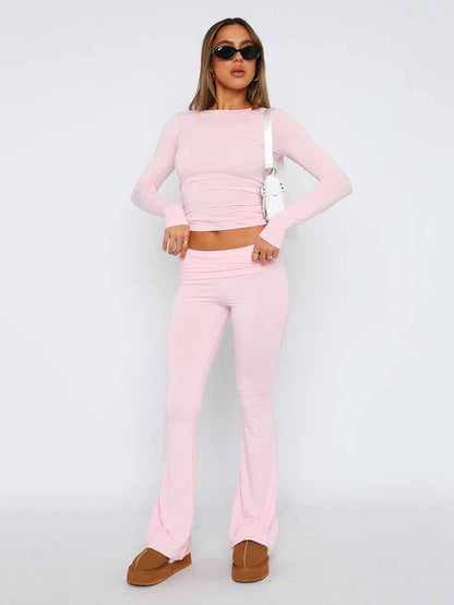 Solid Color Comfortable Slimming Low Waist Flare Pants