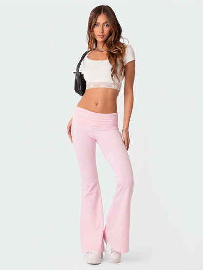 Solid Color Comfortable Slimming Low Waist Flare Pants