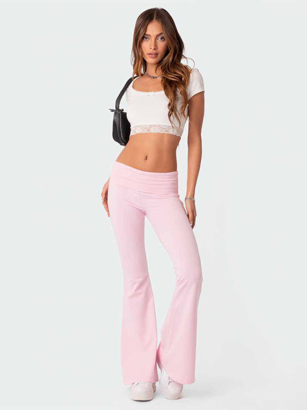 Solid Color Comfortable Slimming Low Waist Flare Pants