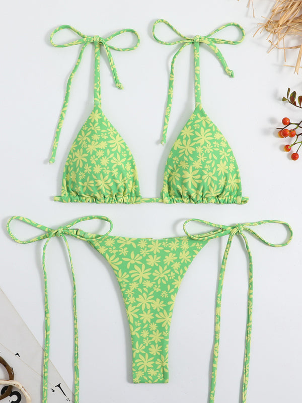 Floral Print High-Waisted Strappy Bikini Swimsuit