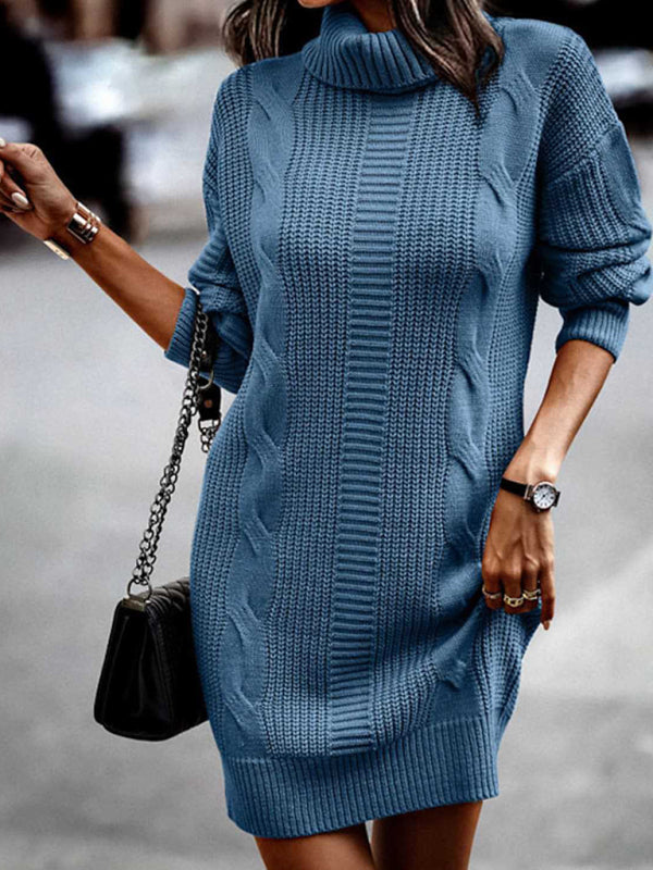 Turtleneck Long Sleeve Midi Sweater Dress