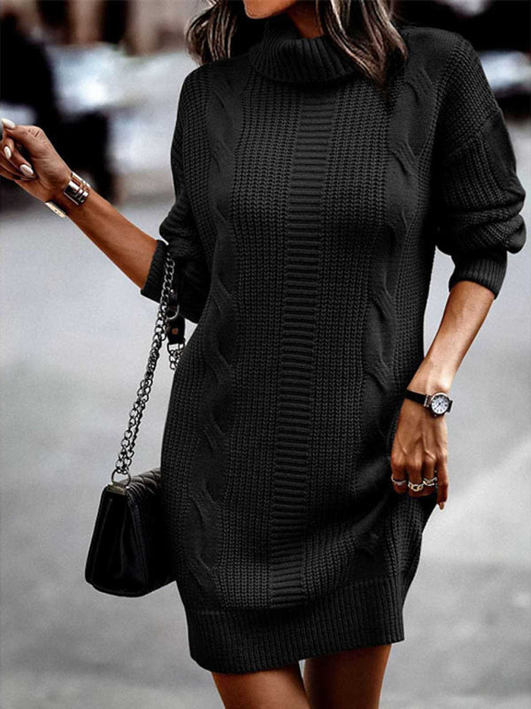 Turtleneck Long Sleeve Midi Sweater Dress