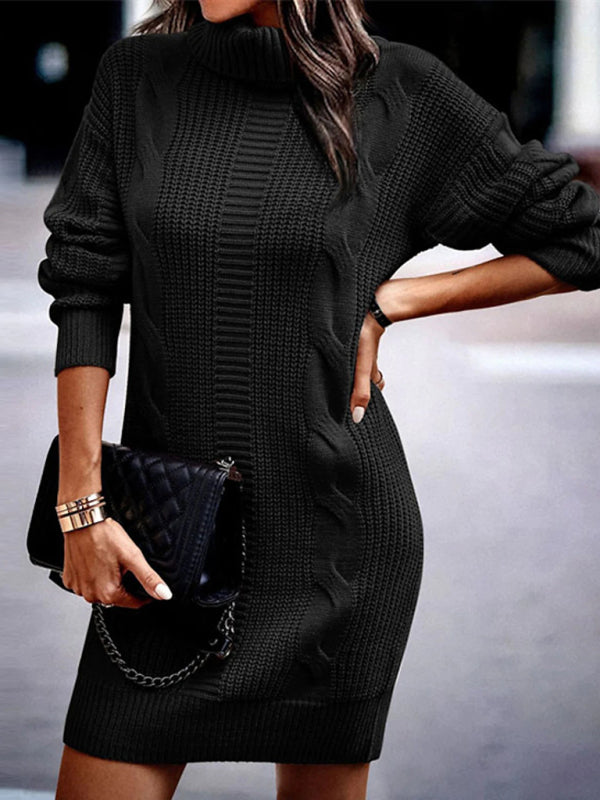 Turtleneck Long Sleeve Midi Sweater Dress