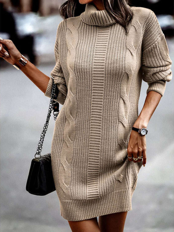 Turtleneck Long Sleeve Midi Sweater Dress