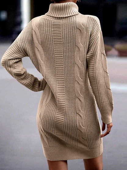 Turtleneck Long Sleeve Midi Sweater Dress