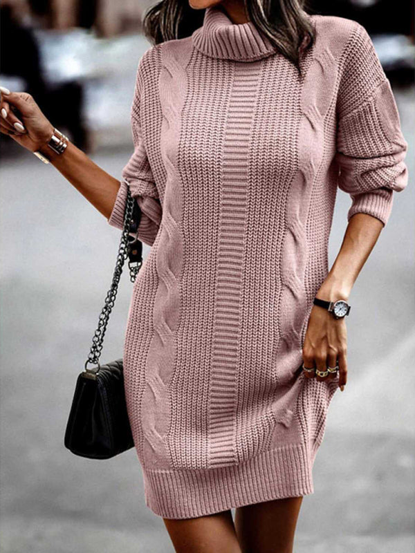 Turtleneck Long Sleeve Midi Sweater Dress