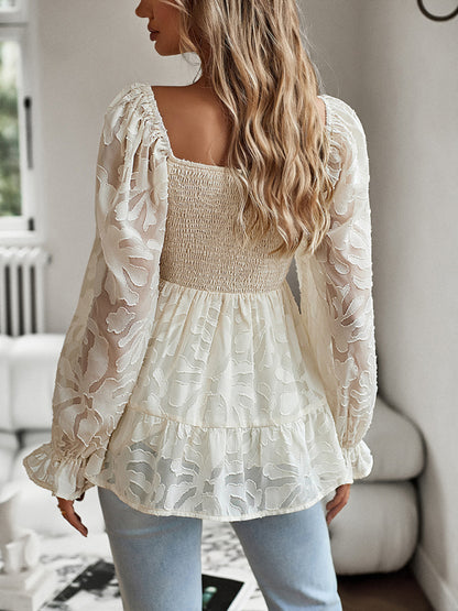 Bohemian Elegant Square Neck Long Sleeve Blouse