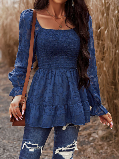 Bohemian Elegant Square Neck Long Sleeve Blouse