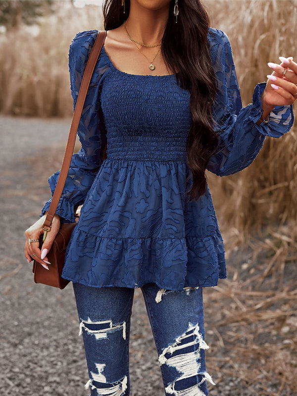 Bohemian Elegant Square Neck Long Sleeve Blouse