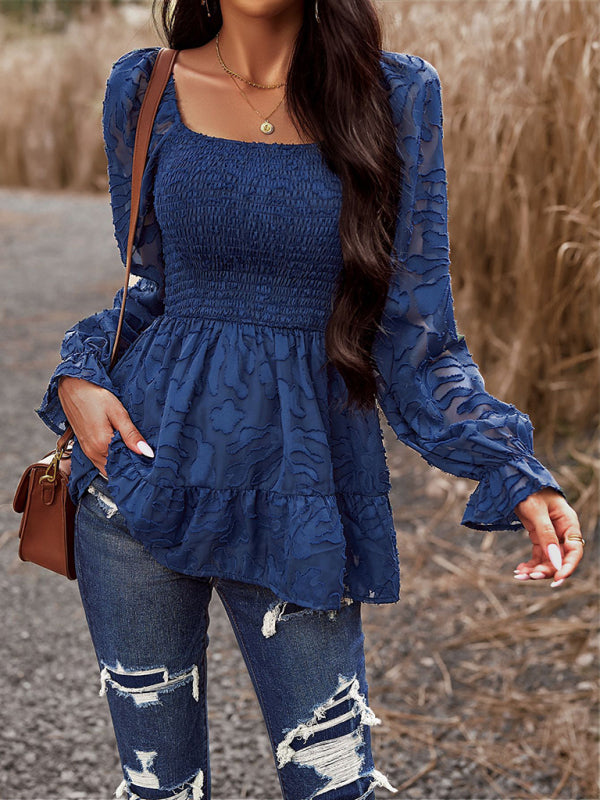 Bohemian Elegant Square Neck Long Sleeve Blouse