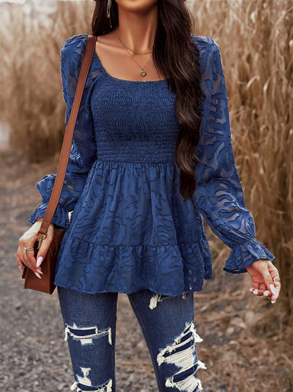 Bohemian Elegant Square Neck Long Sleeve Blouse