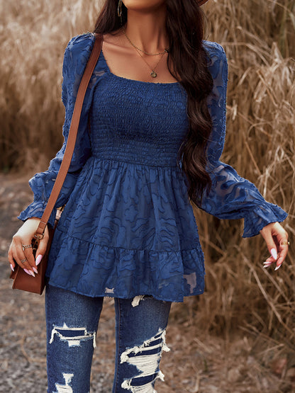 Bohemian Elegant Square Neck Long Sleeve Blouse