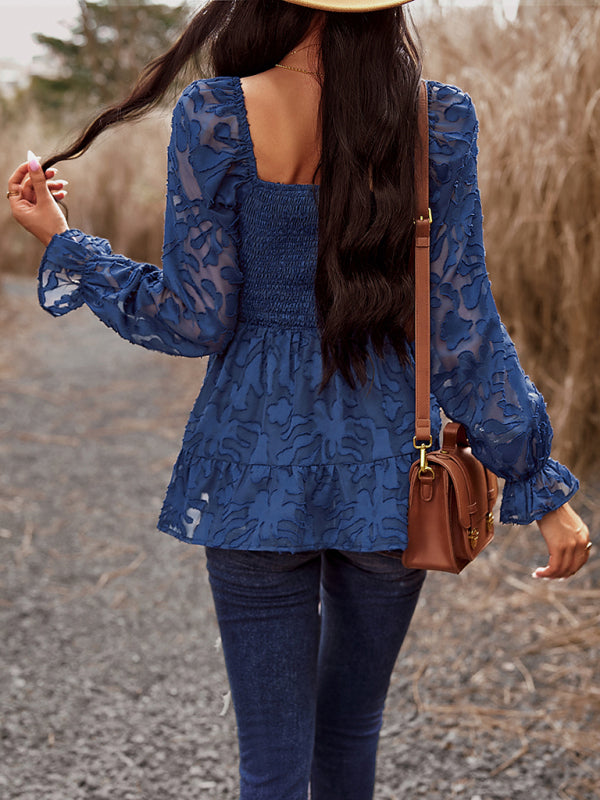 Bohemian Elegant Square Neck Long Sleeve Blouse