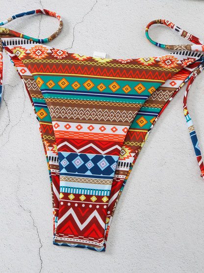 Halter Neck Lace-up Adjustable Briefs Printed Multi-color Split Bikini