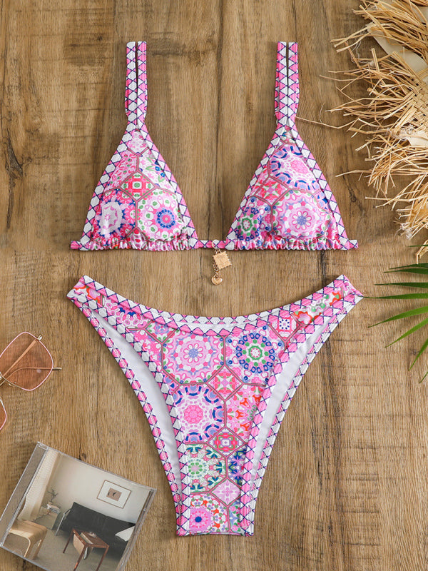 Positioning Printing Sexy Lace-up Pink Bikini Swimsuit