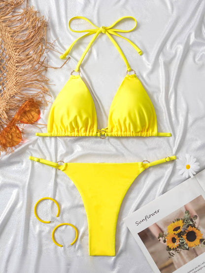 Metal Ring Split Strap Sexy Bikini Swimsuit