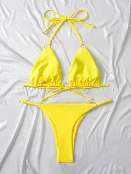 Metal Ring Split Strap Sexy Bikini Swimsuit