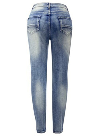 Medium Blue Stone Washed High Waist Denim Pencil Jeans