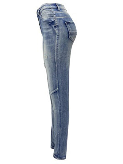 Medium Blue Stone Washed High Waist Denim Pencil Jeans