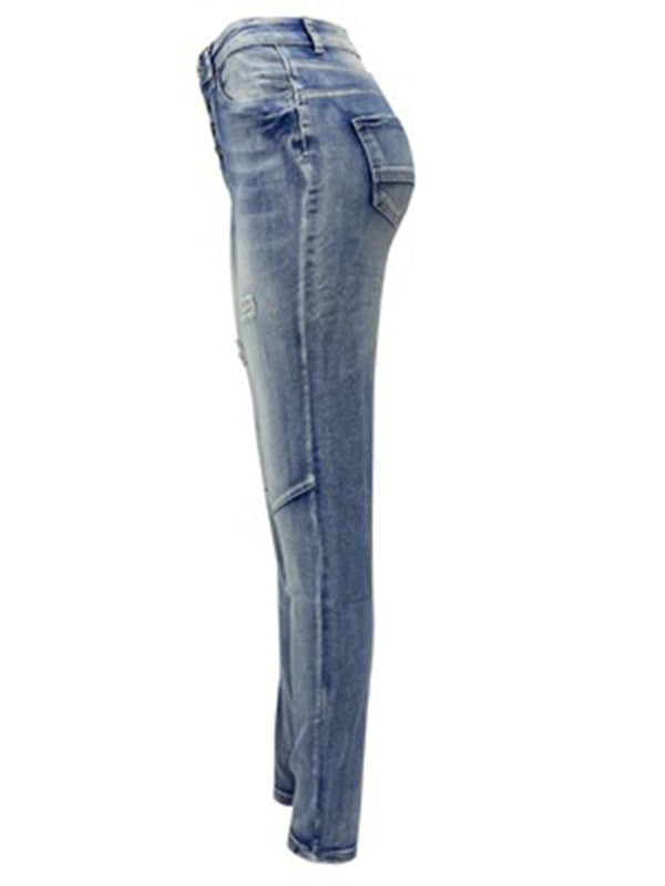 Medium Blue Stone Washed High Waist Denim Pencil Jeans