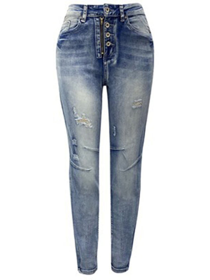 Medium Blue Stone Washed High Waist Denim Pencil Jeans