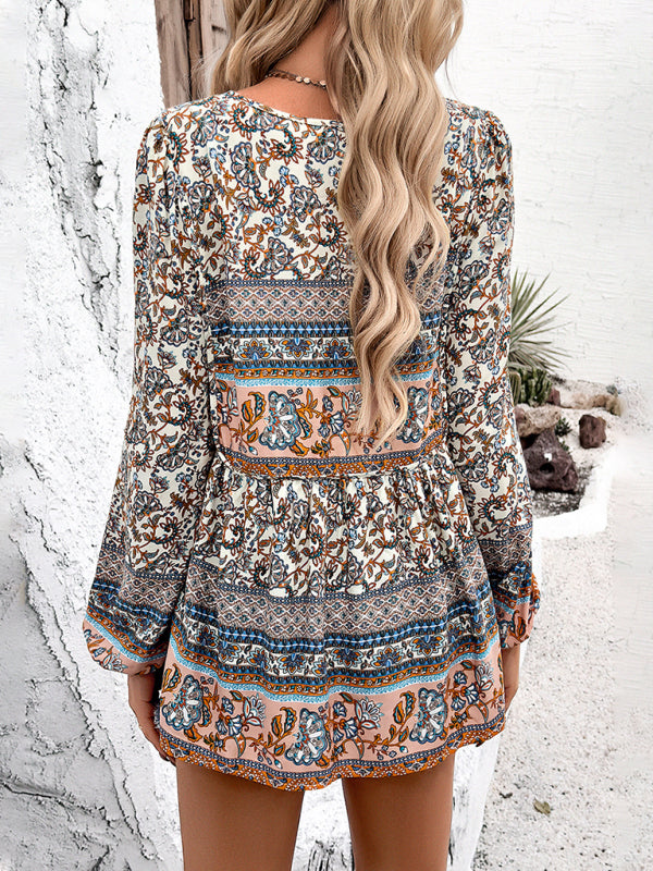 Casual Bohemian Print Long Sleeve Top