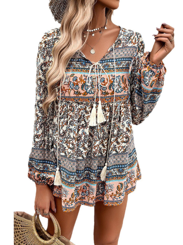 Casual Bohemian Print Long Sleeve Top