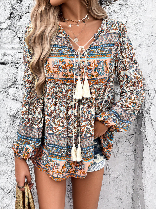 Casual Bohemian Print Long Sleeve Top